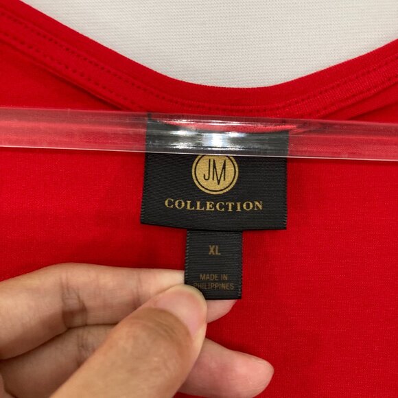 New JM Collection Top size XL Red Sequins Evening Cold Shoulder Stretch Romantic - Picture 2 of 10